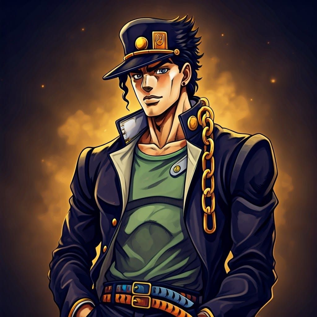 Confident Jotaro Kujo in Dramatic Manga Style