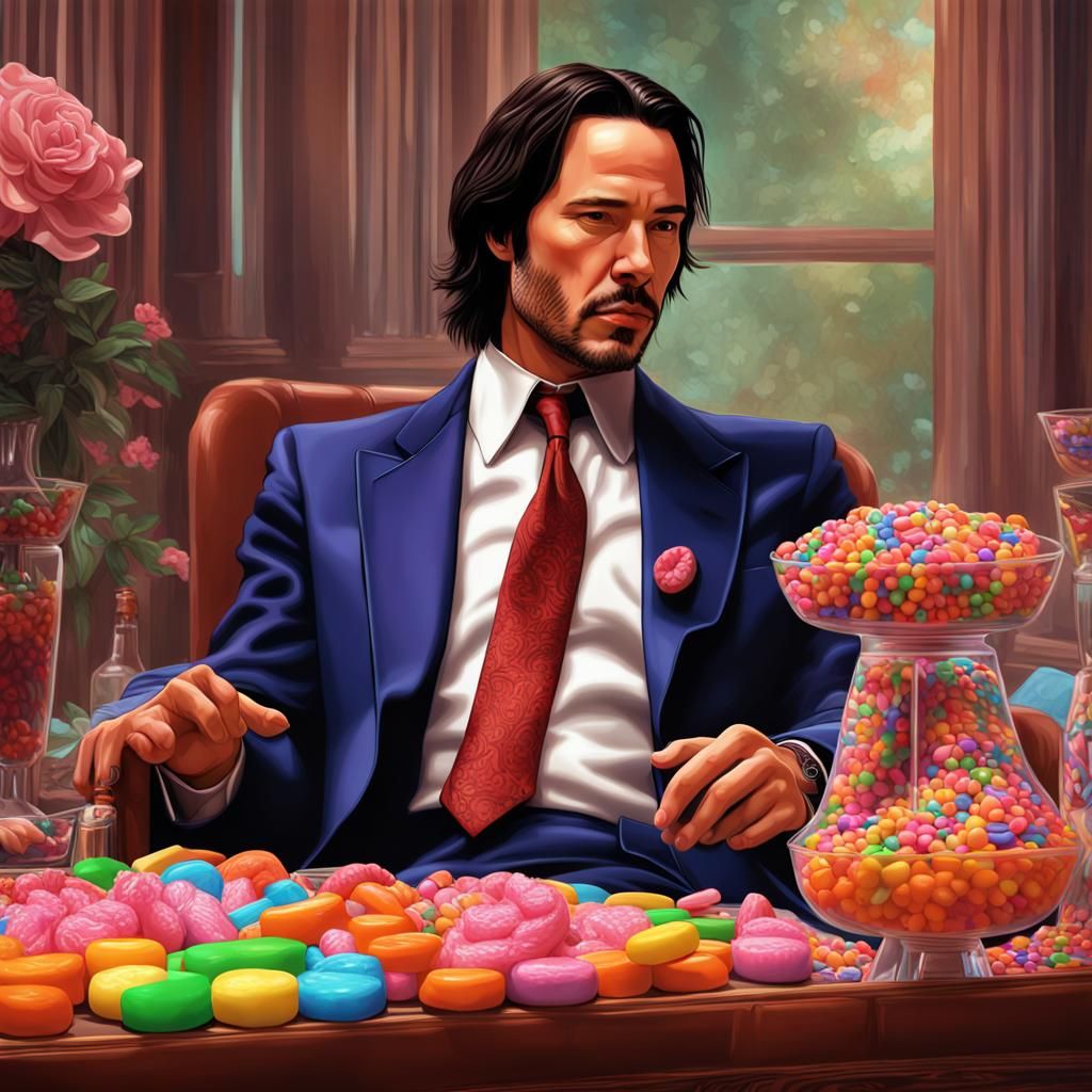 Keanu Reeves as Godfather in Candy Art Style