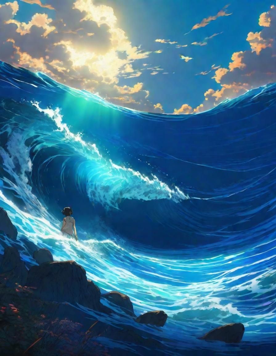 Poseidon Rules Ocean Creatures in Anime Style