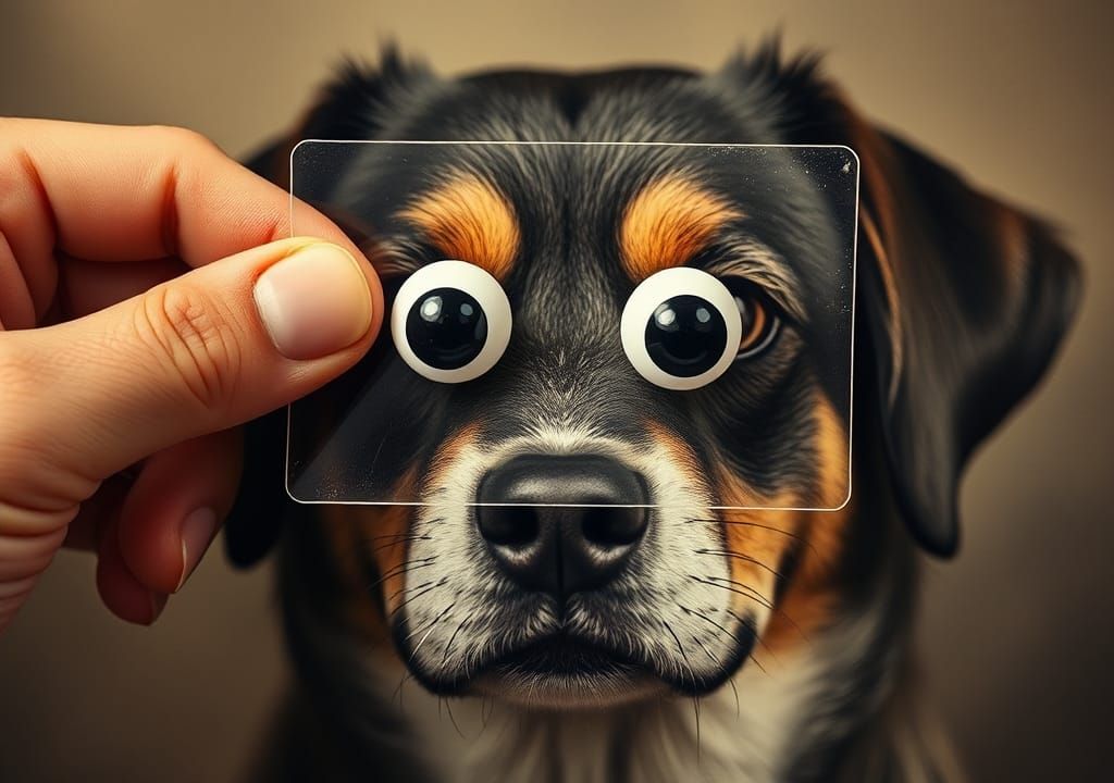 Googly Eyes on Dog Photo, Surreal Collage