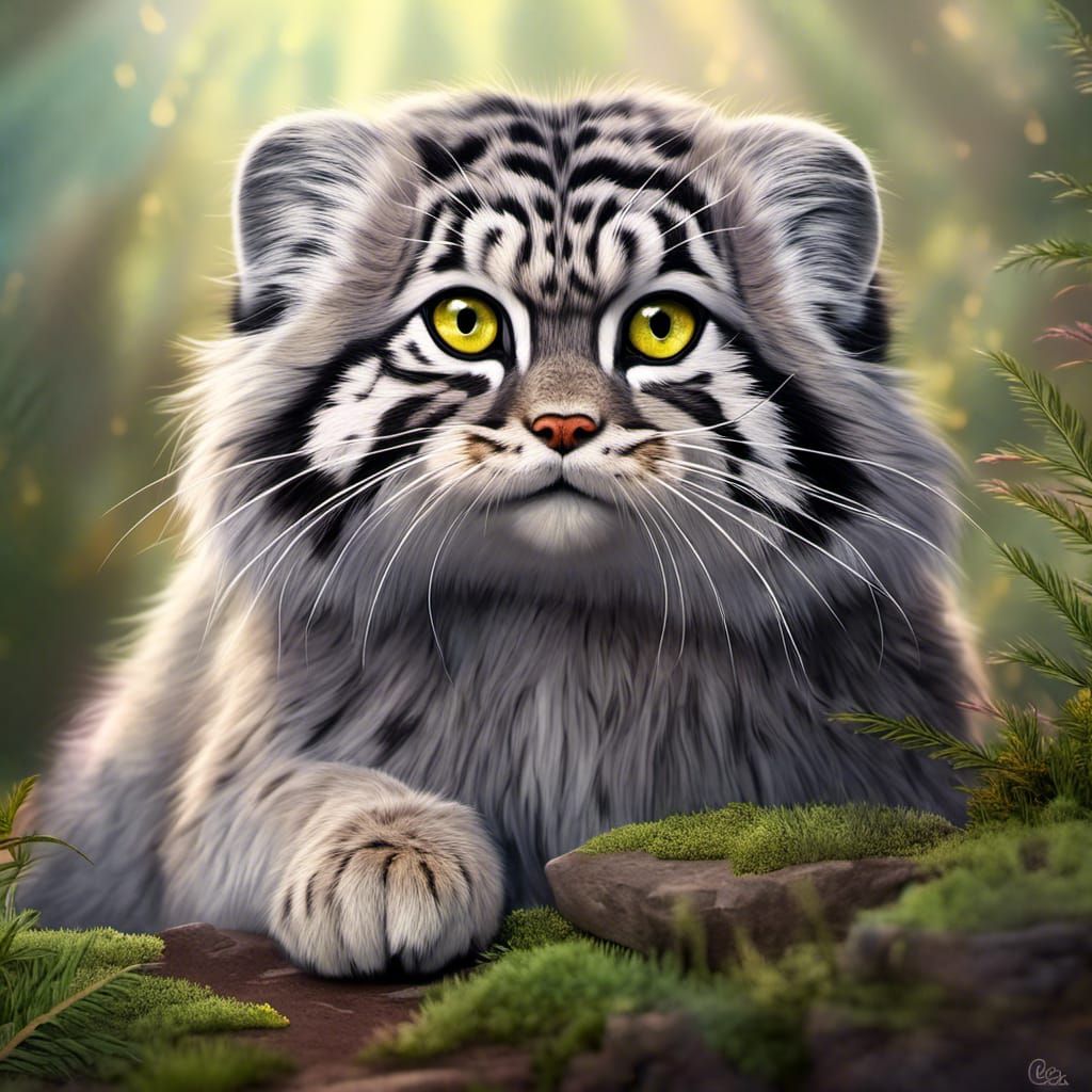 Adorable Manul Cat with Reflective Eyes