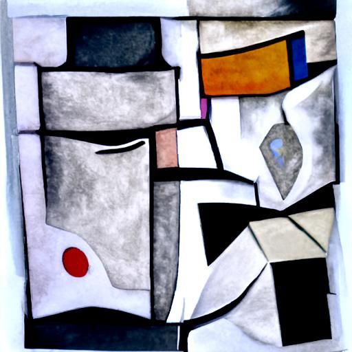 Geometric Cubism Abstract in Grey and Ivory