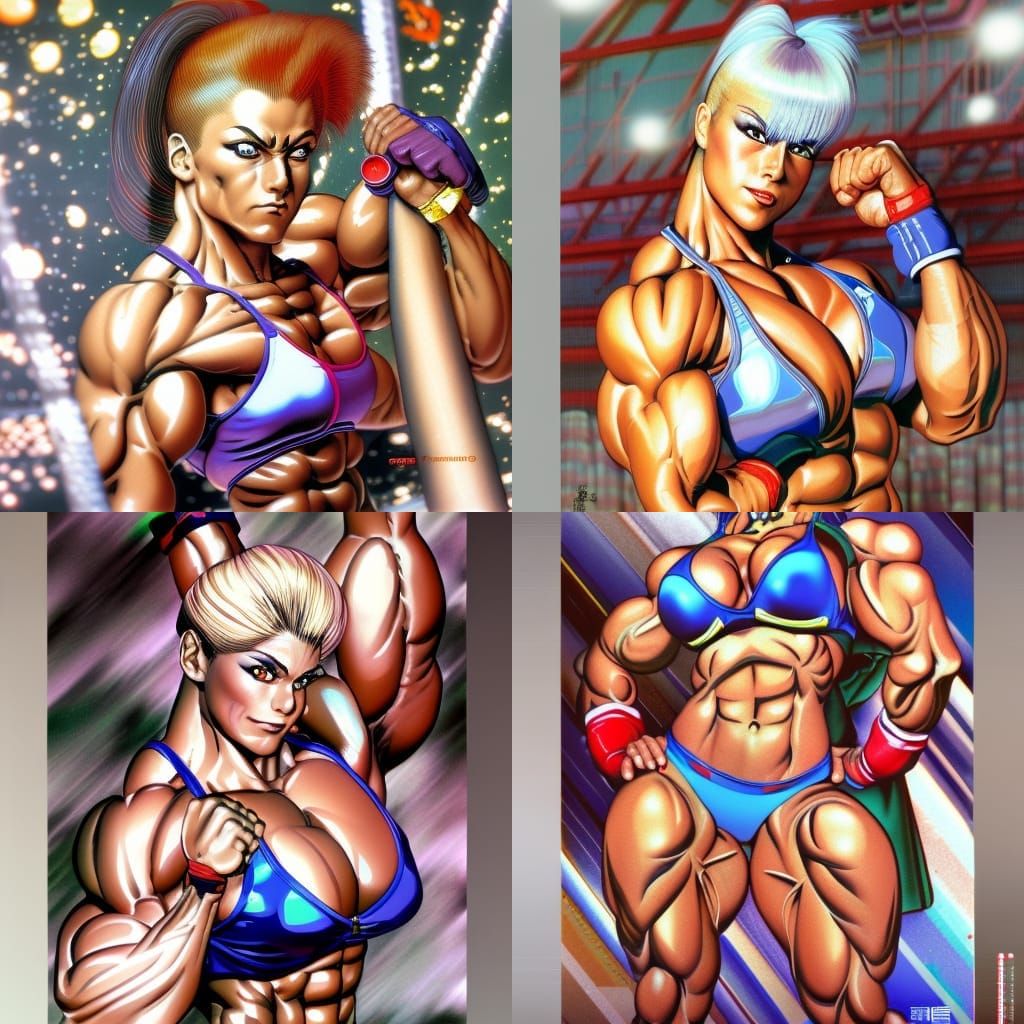 Female Bodybuilder as 90s KOF Anime Character