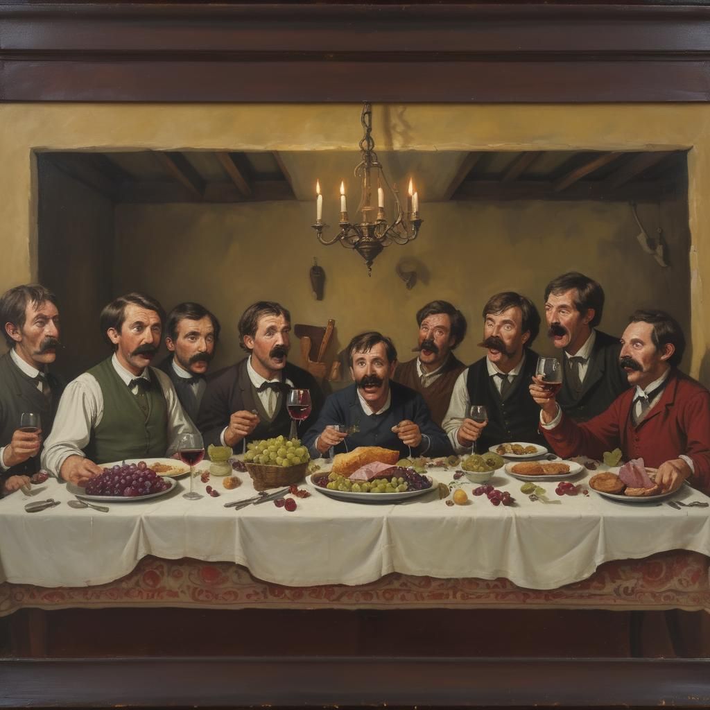 Festive Georgian Feast in Primitivist Style