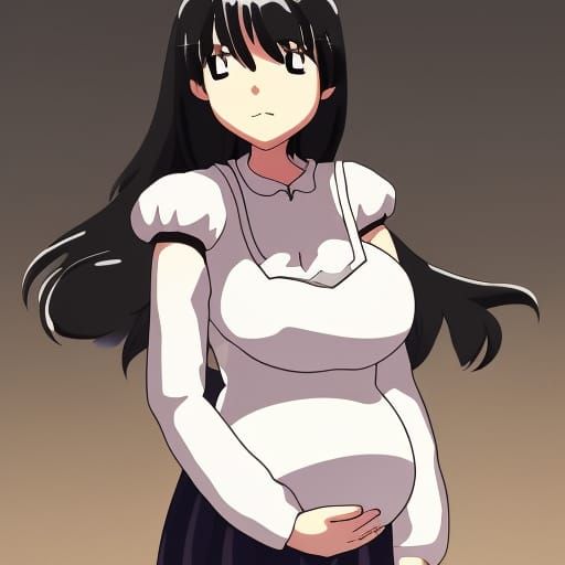 Pregnant Anime Girl in School Uniform: Ghibli Style