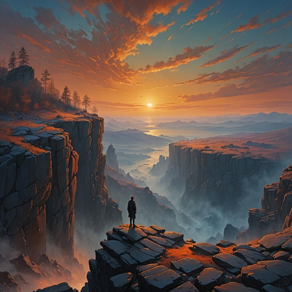 Sunset Watcher: A Matte Painting in Beksiński Style