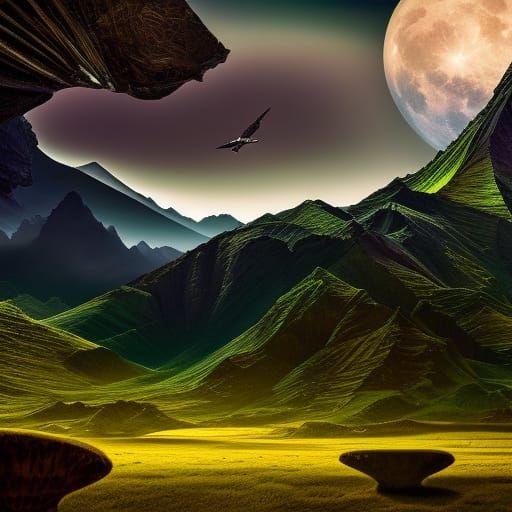 Gliding Bat in Magical Moonlit Meadow