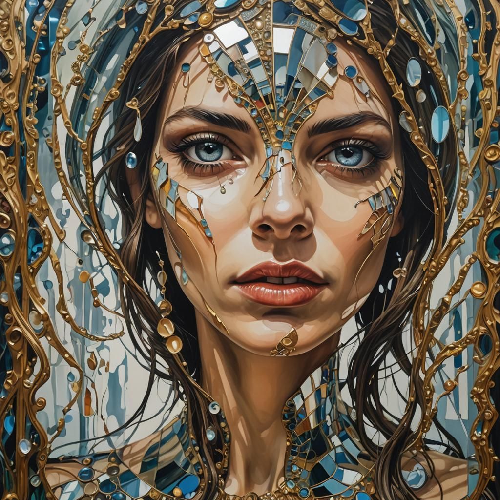 Surreal Reflections: Infinite Woman in Baroque Mirror