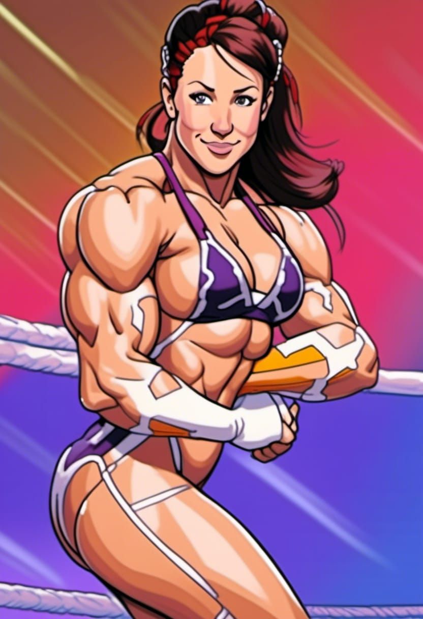 Anime Bodybuilder in Futuristic Wrestling Outfit
