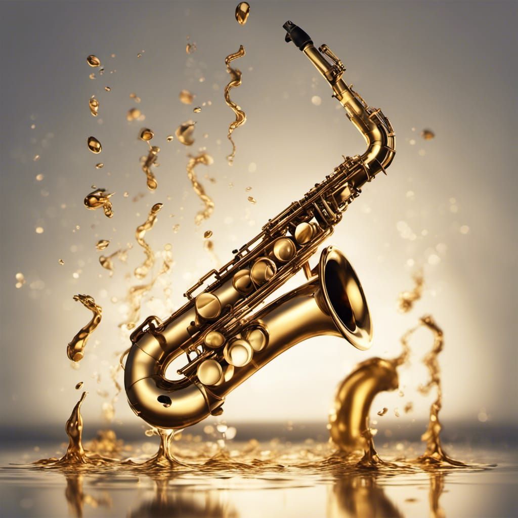Golden Saxophone in Water with Colorful Explosion