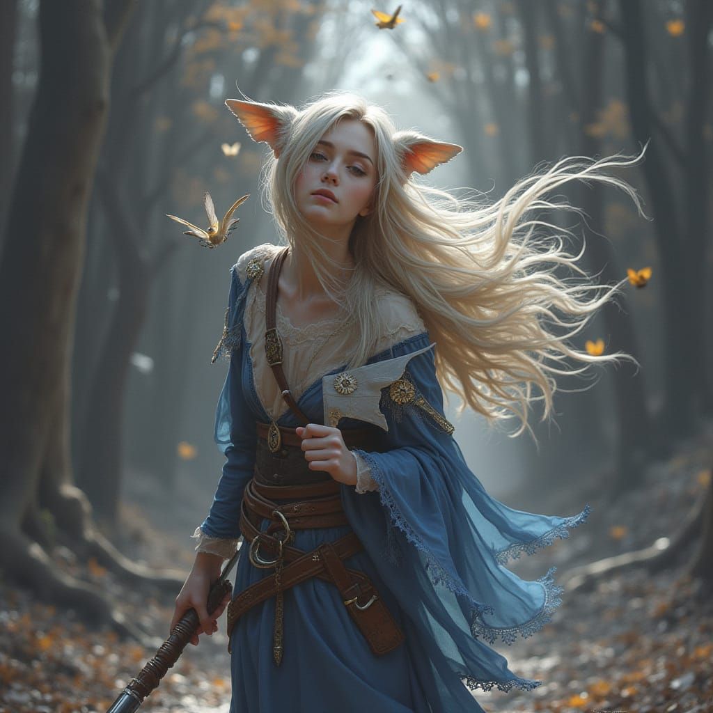 Whimsical Feline Goddess in a Celestial Realm