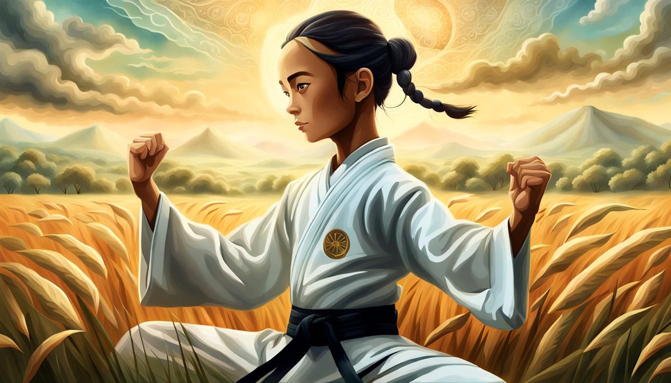 Martial Arts Training in a Digital Art Sunset