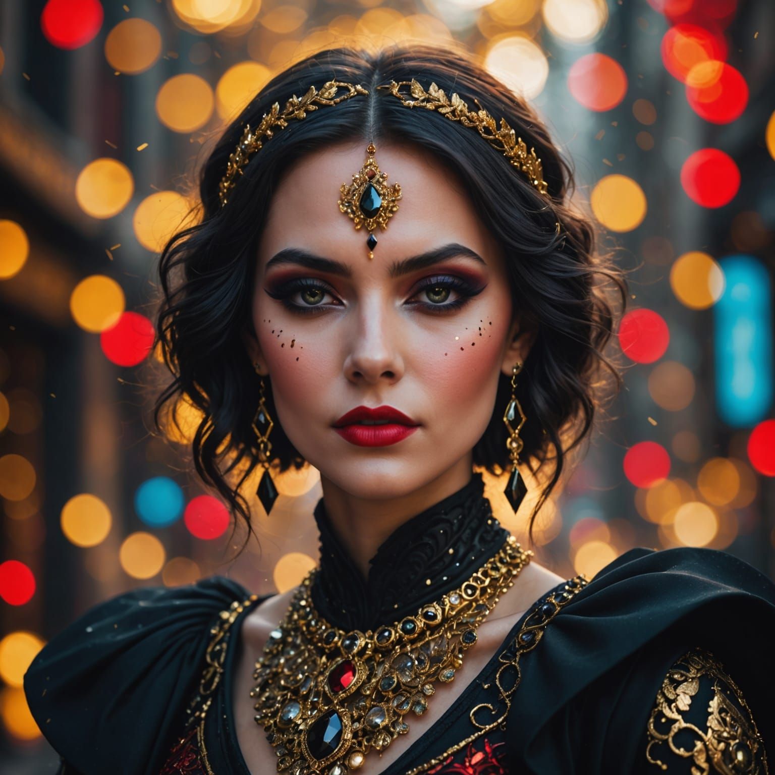 Fantastical Woman in Vibrant Spectral Velocity Bokeh