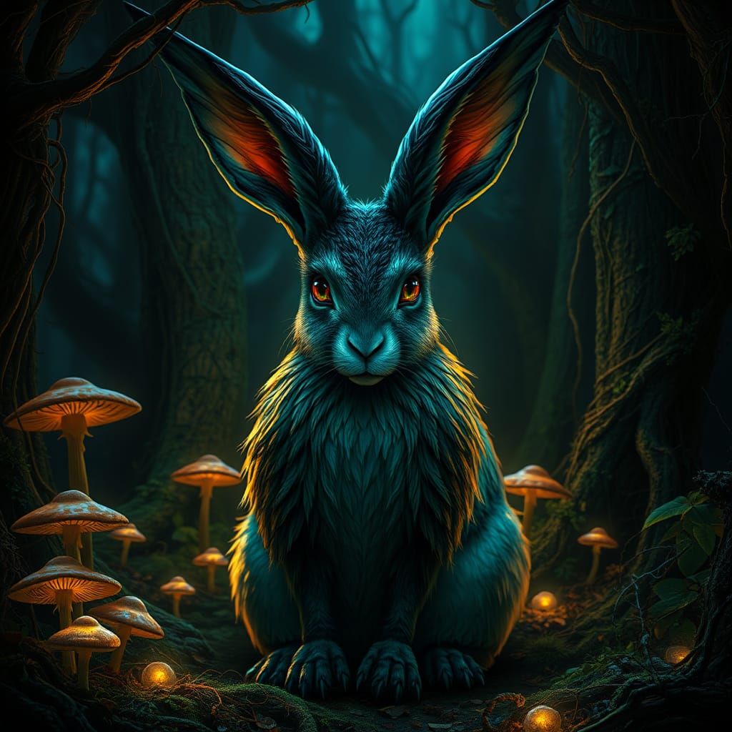 Mystical Harpy Hare Portrait in Dark Fantasy Style