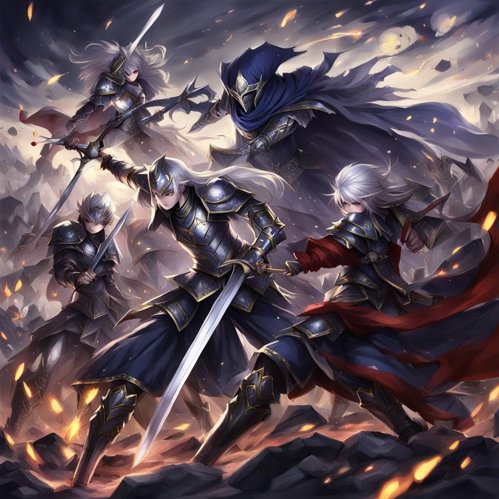 Maiden Knight vs Dark Elves in Anime Style