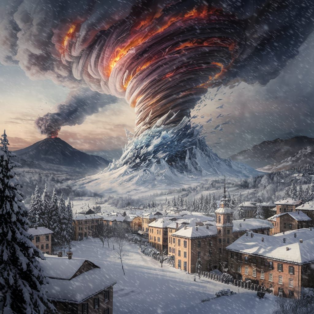 Surreal Winter Tornado Descends on Roman Village