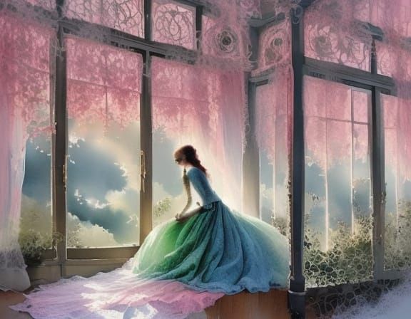 Dreamy Pastel Storm Landscape in Green and Pink