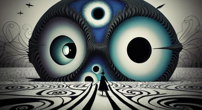 Tim Burton Style 3D Scene with Bokeh