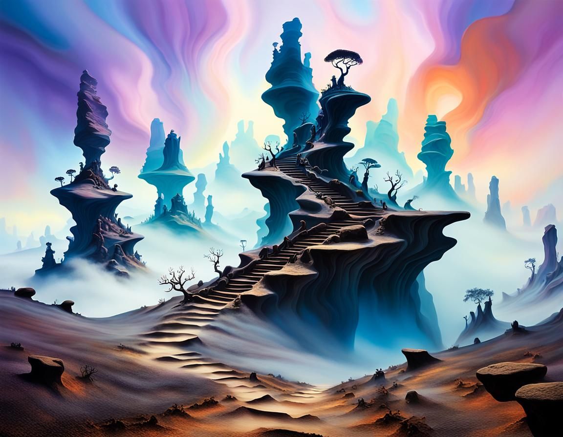 Ethereal Surreal Dreamscape with Floating Rocks