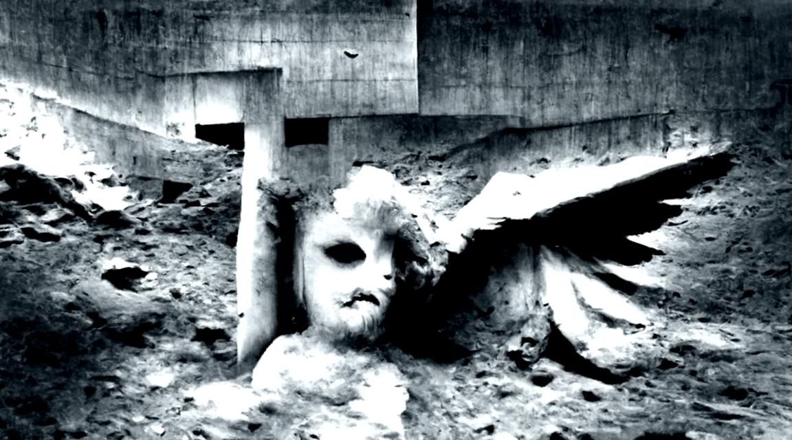 Post-Apocalyptic Angel's Lunar Grave: Brutalist Horror