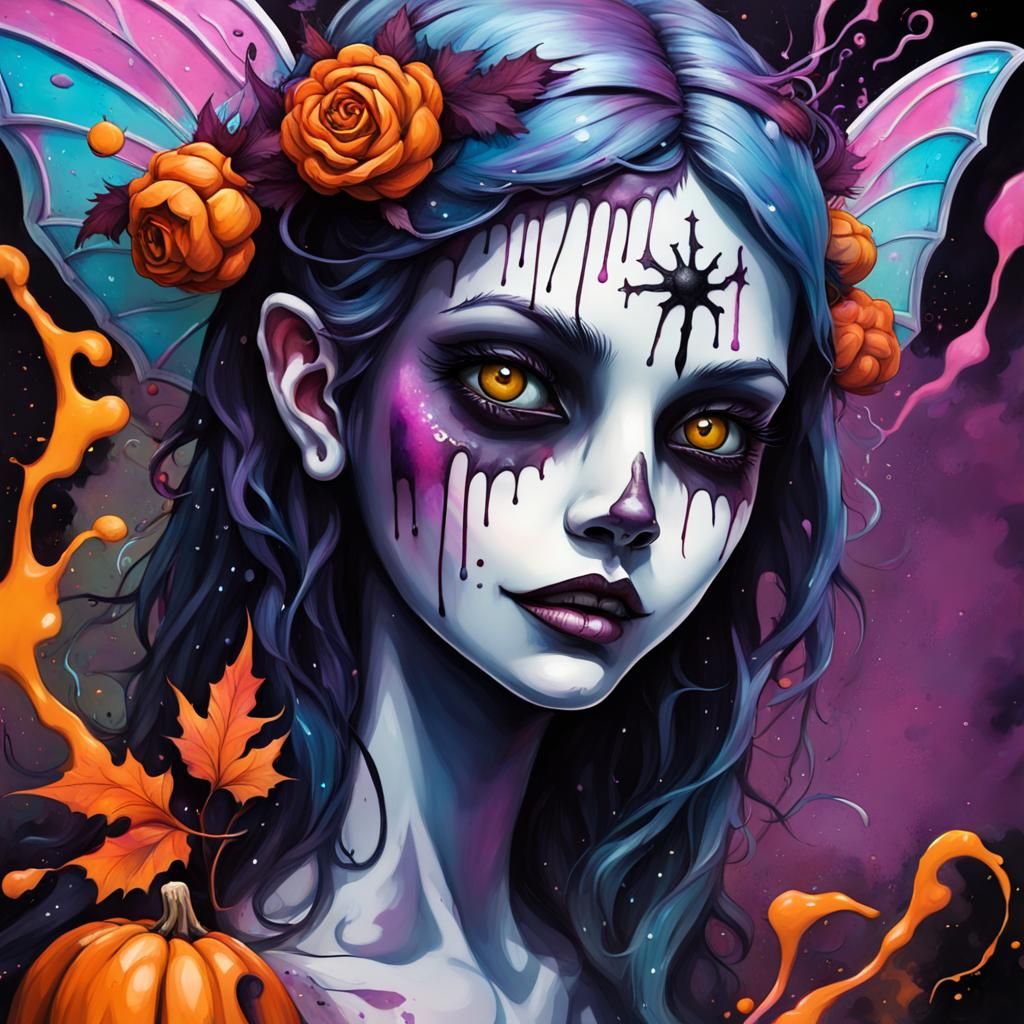 Spooky Halloween Fairy in Graffiti Street Art