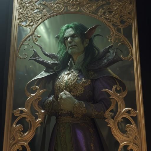 Green Hobgoblin in Ornate Mirror: Dark Fantasy Art
