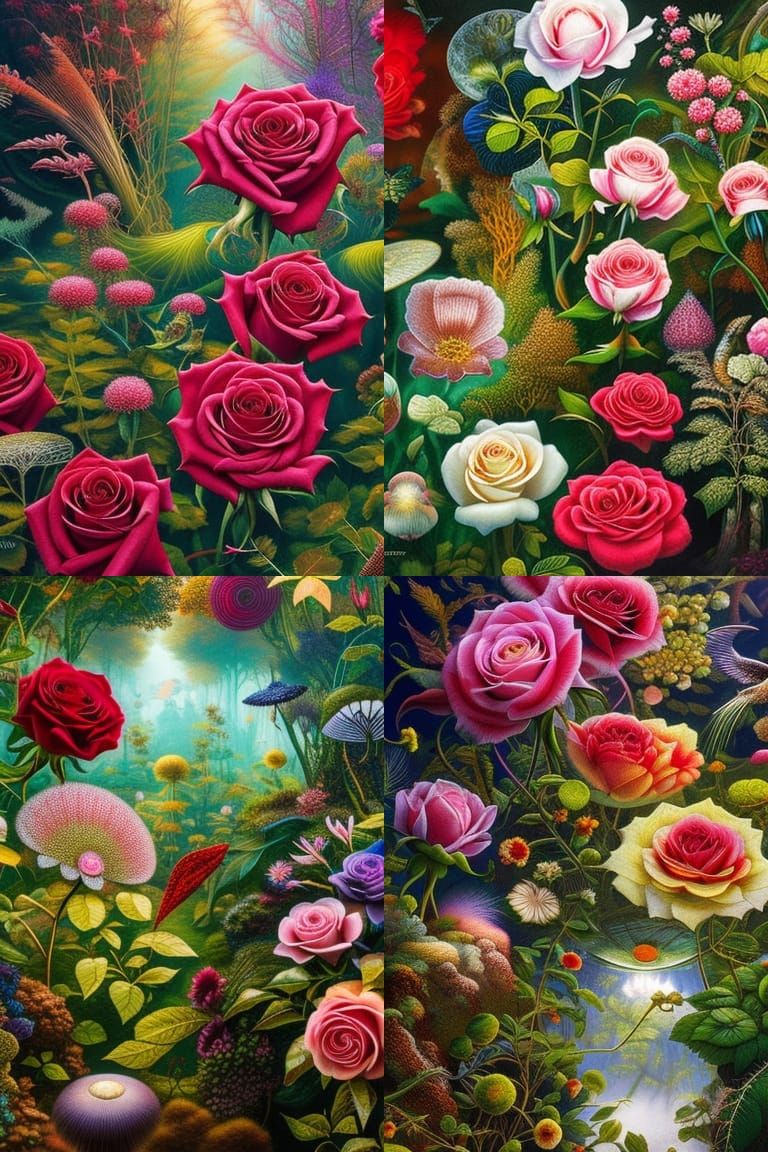 Surreal Roses from Mycelium Network in 8k