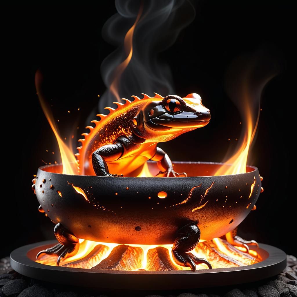 Dramatic Salamander Brazier with Molten Metal