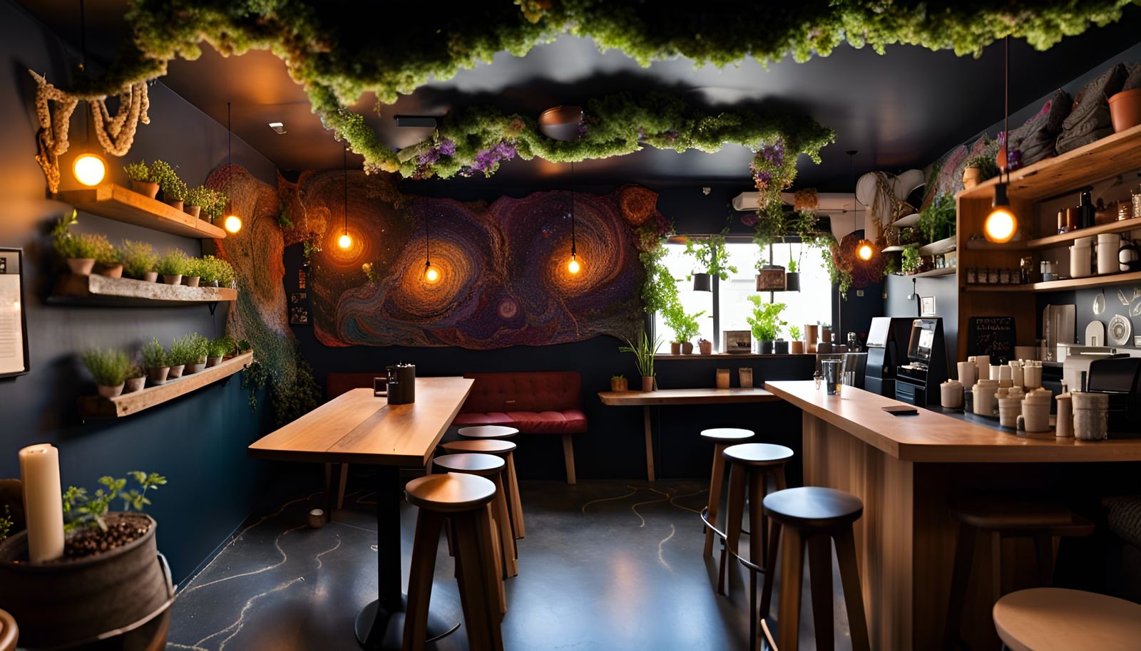 Hippy Coffee Shop Under a Starry Night