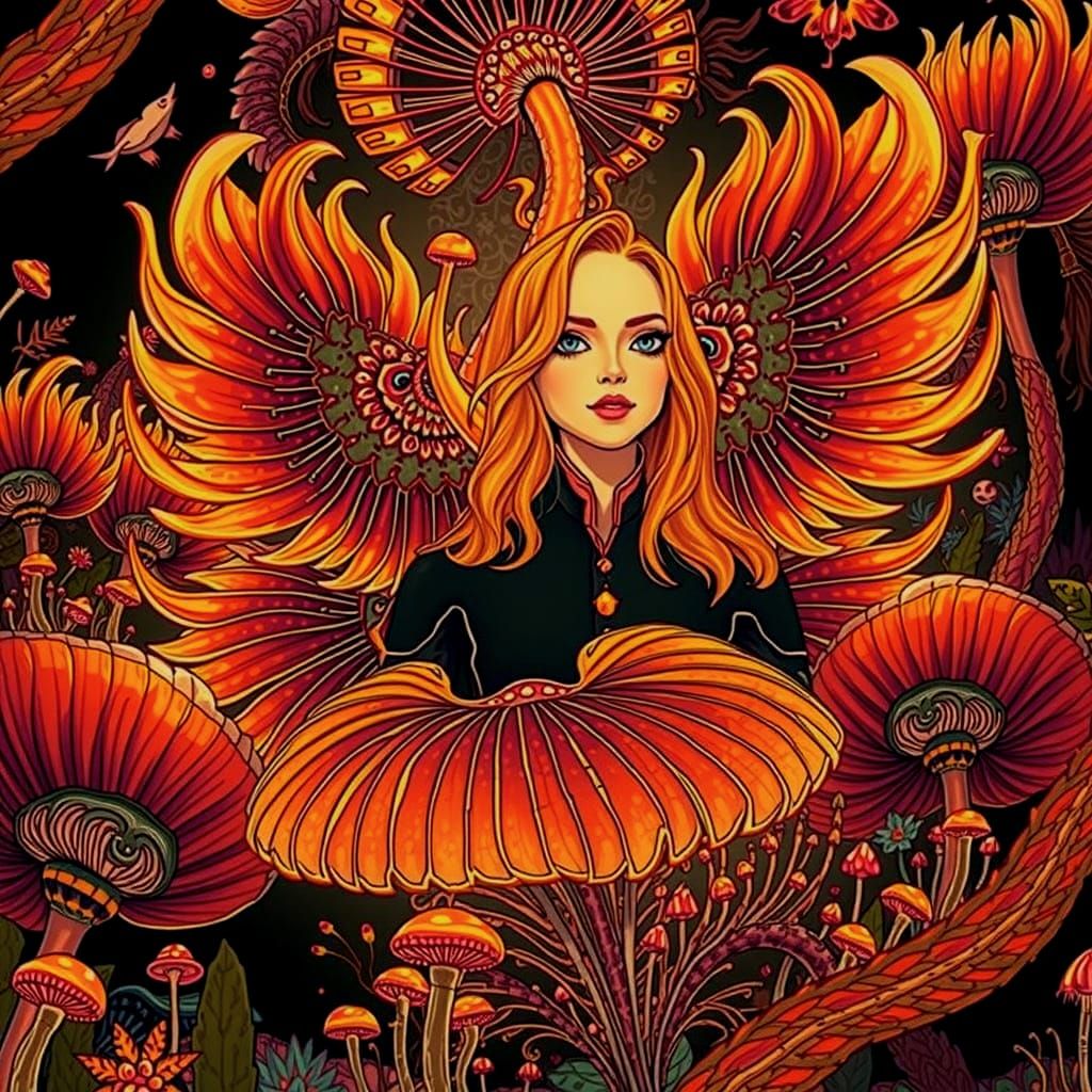 Mystical Grove Landscape with Exotic Flora and Fauna