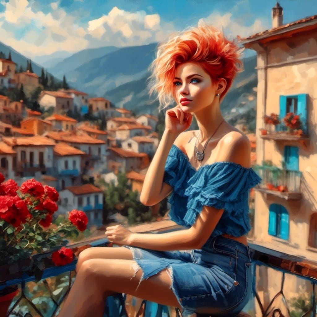 <lora:Impasto Painting:1.0> a stunning woman sitting on the ...