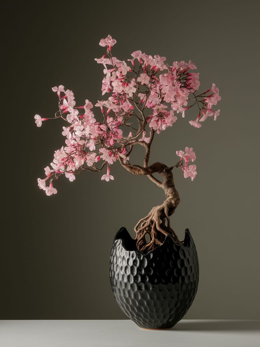 Elegant Blossoming Tree in Ceramic Vase