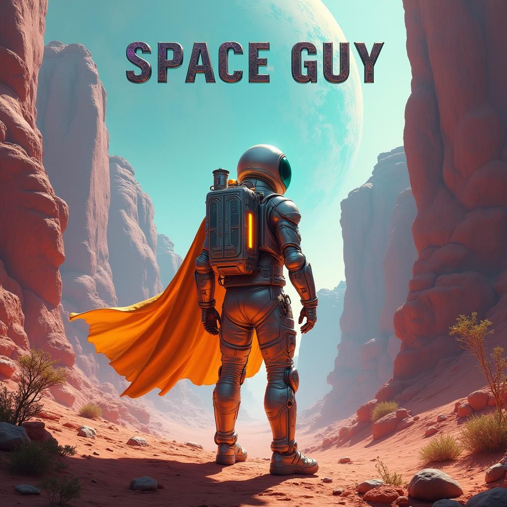 Astronaut on Mars with Golden Cape, Matte Painting