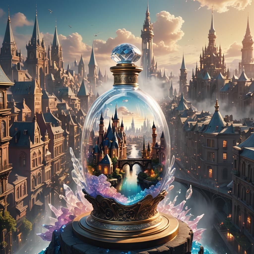 City in Perfume Bottle: Fantastical Matte Painting