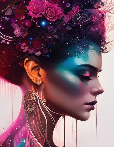 Dramatic Cosmic Princess Portrait with Rim Lighting