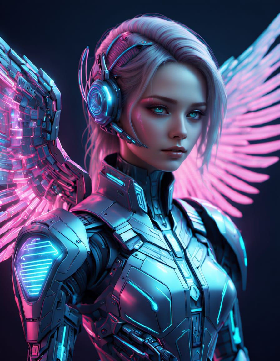 Digital Angel in Cyberpunk Elegance