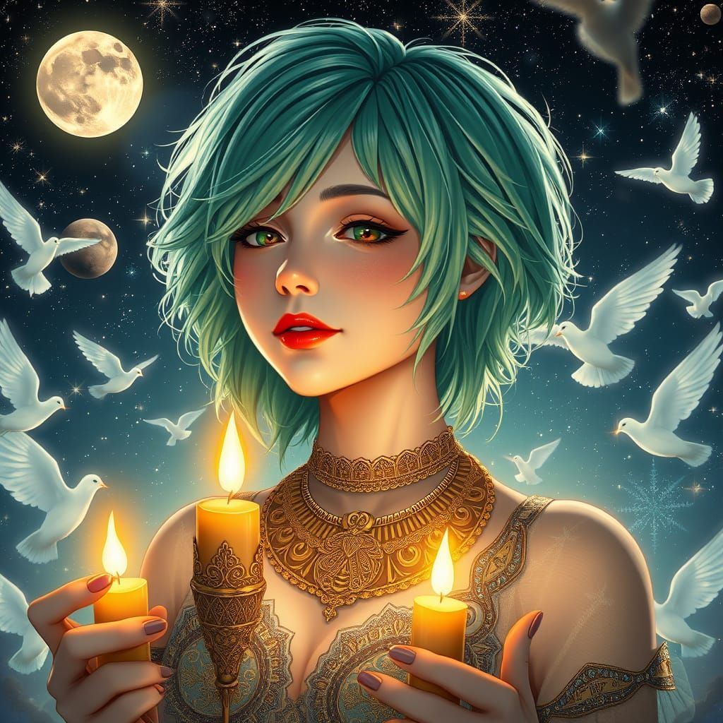 Ethereal Goddess with Seafoam Hair in Cosmic Dreamscape