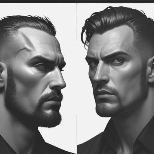 A Handsome Man's Dual Facets in Bold Digital Art