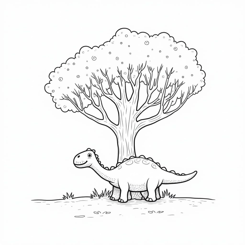 Whimsical Dinosaur Illustration in a Classic Children's Styl...