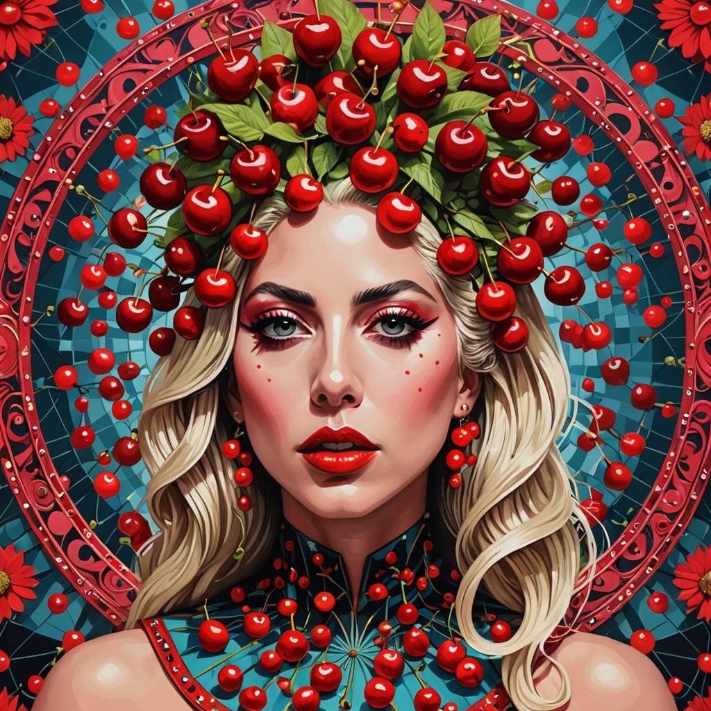 Surreal Cherry Lady Gaga Digital Collage