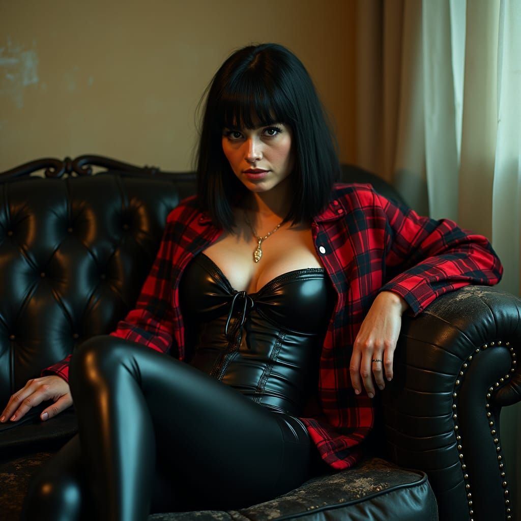 Latina Action Hero on Gothic Couch