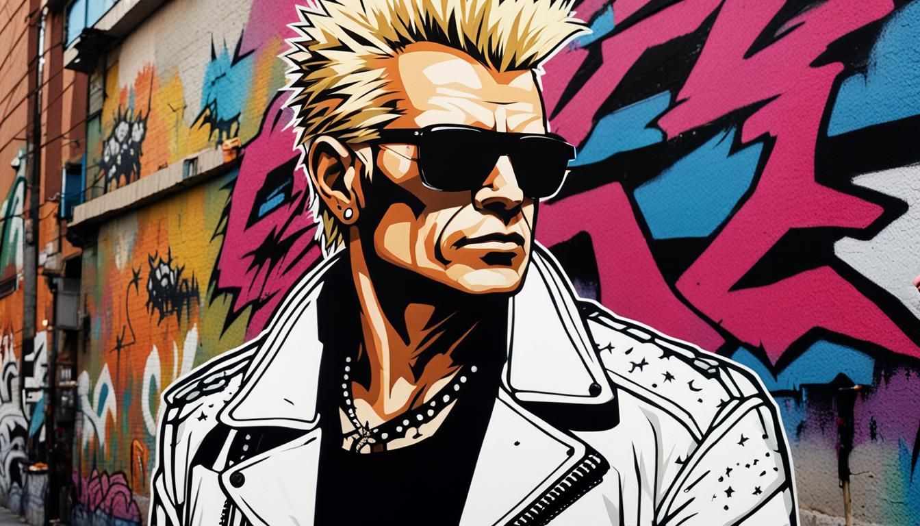 Graffiti Wall Portrait with Reptile, Comic Book Art