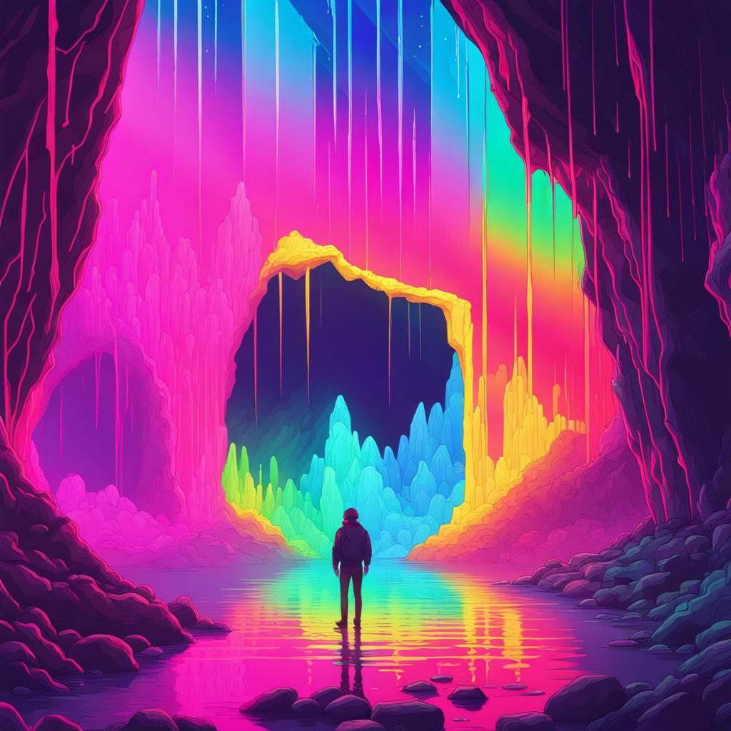 Colorful Rainbow Crystal Cave in Synthwave Neon Style