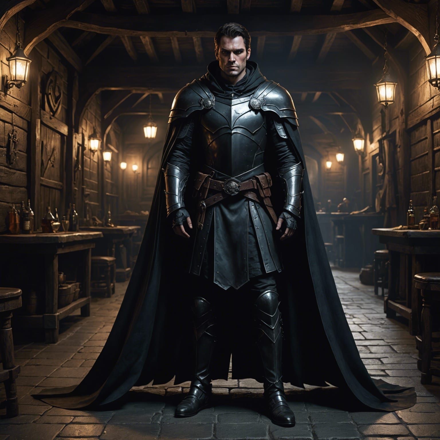 Menacing Half-Man in Dark Tavern, Digital Art