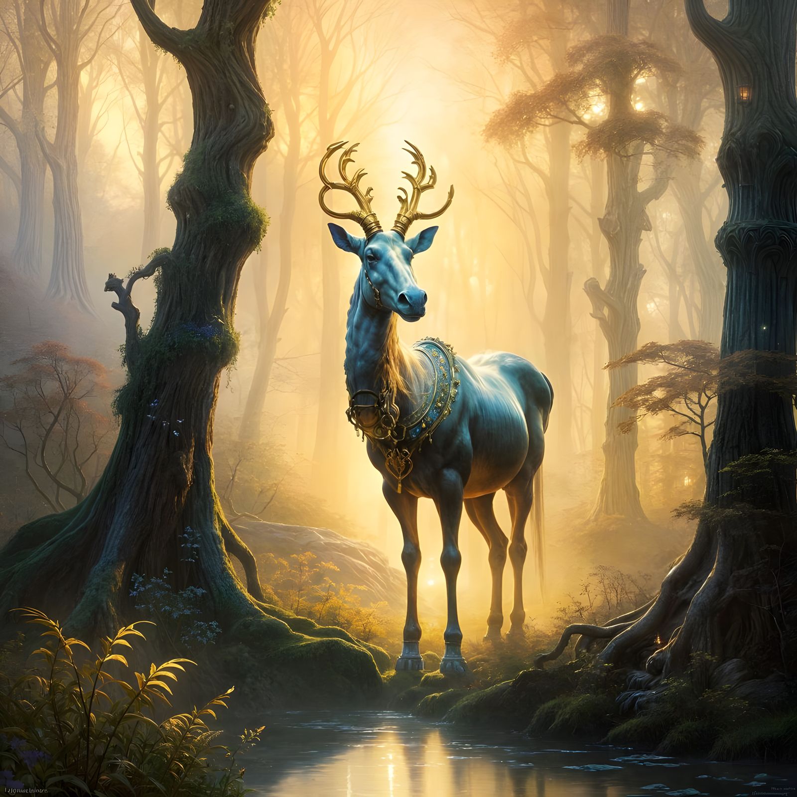 Enchanted Creature with Golden Key and Long Nose in Misty Fa...