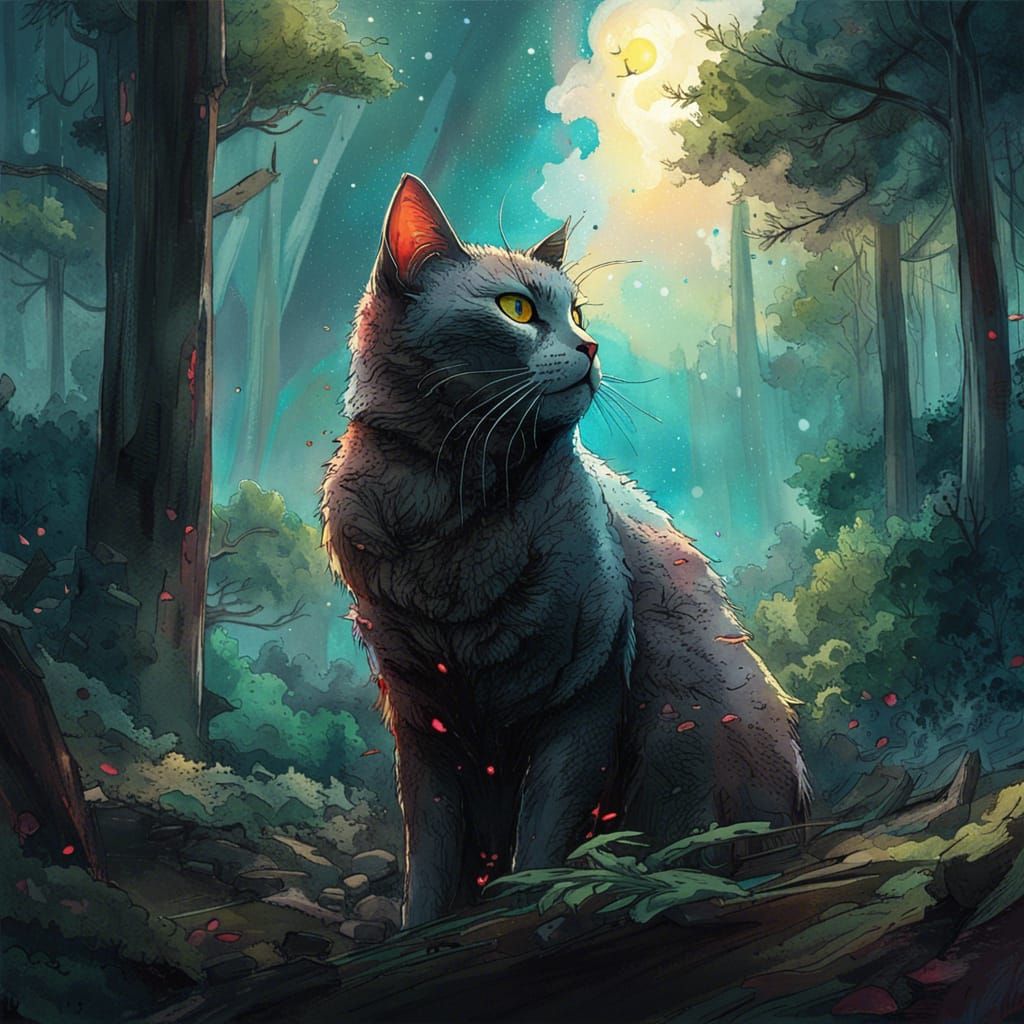 God's Eye Over Pristine Forest, Watercolor and Oil Painting