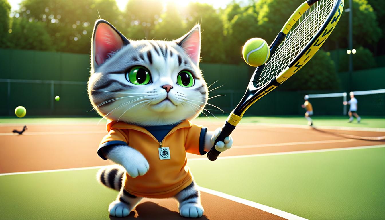 Cute Anime Cat Plays Tennis in CGI Style