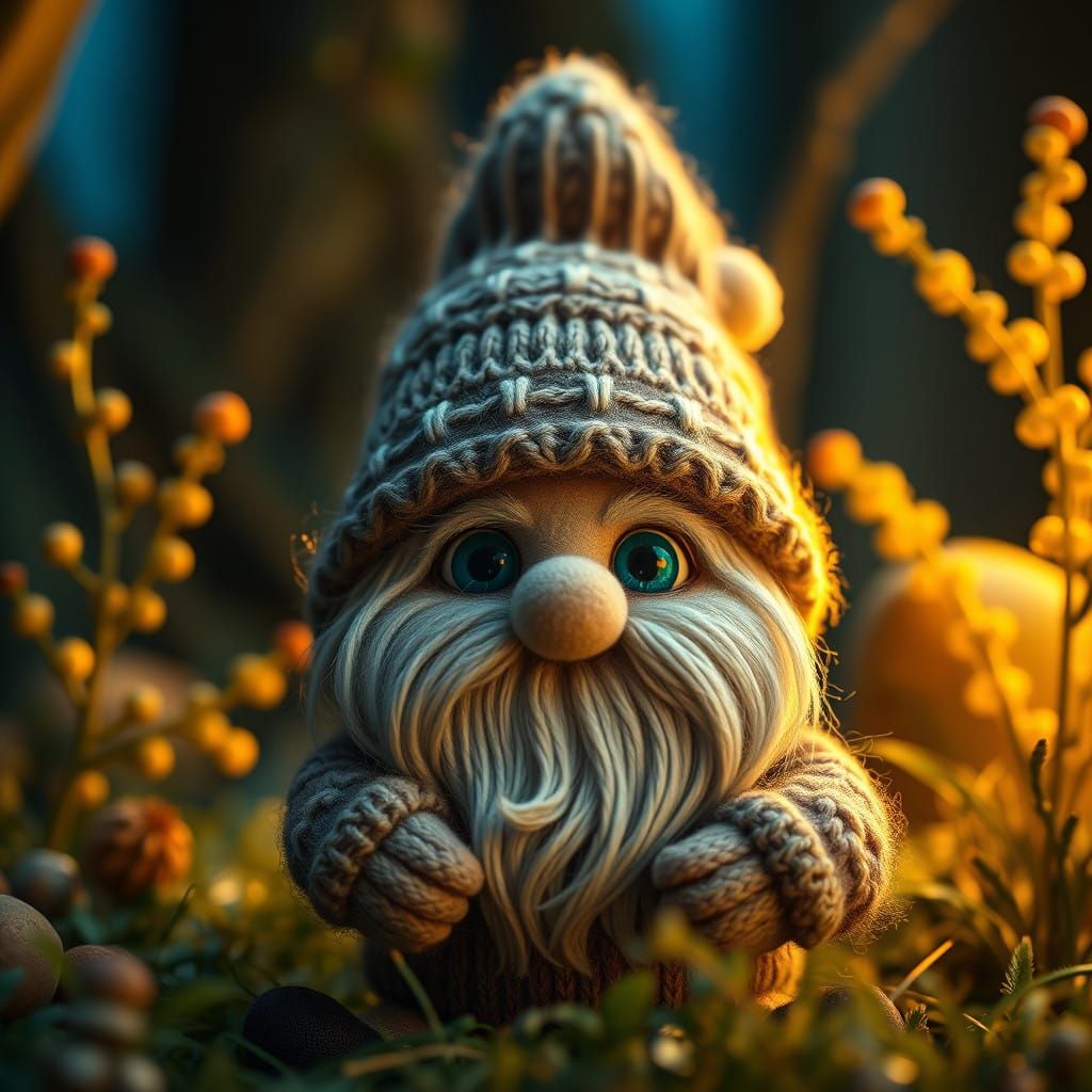 Vibrant Photorealistic Gnome in Whimsical Forest Scene