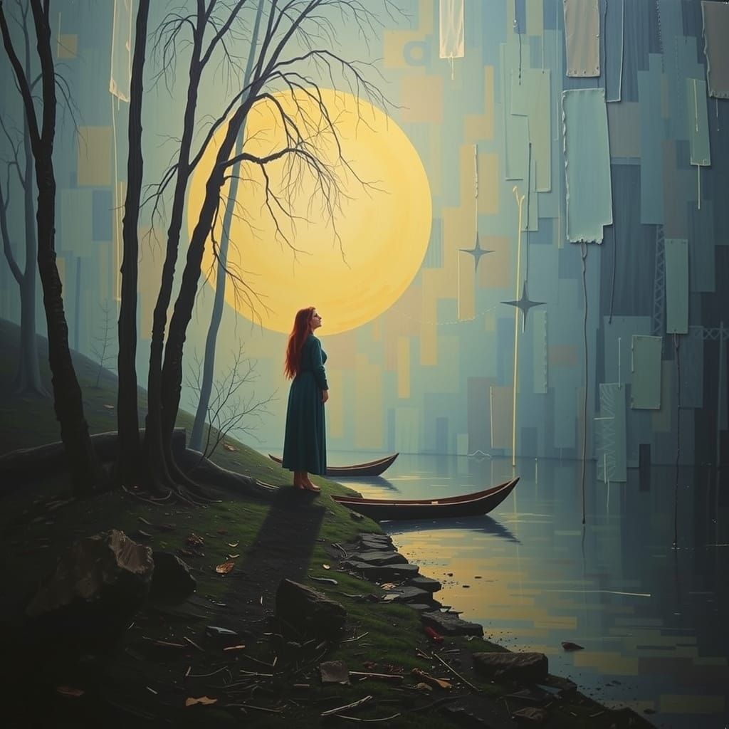 Glamorous Patchwork Portrait in Luxurious Fabrics and Jewels