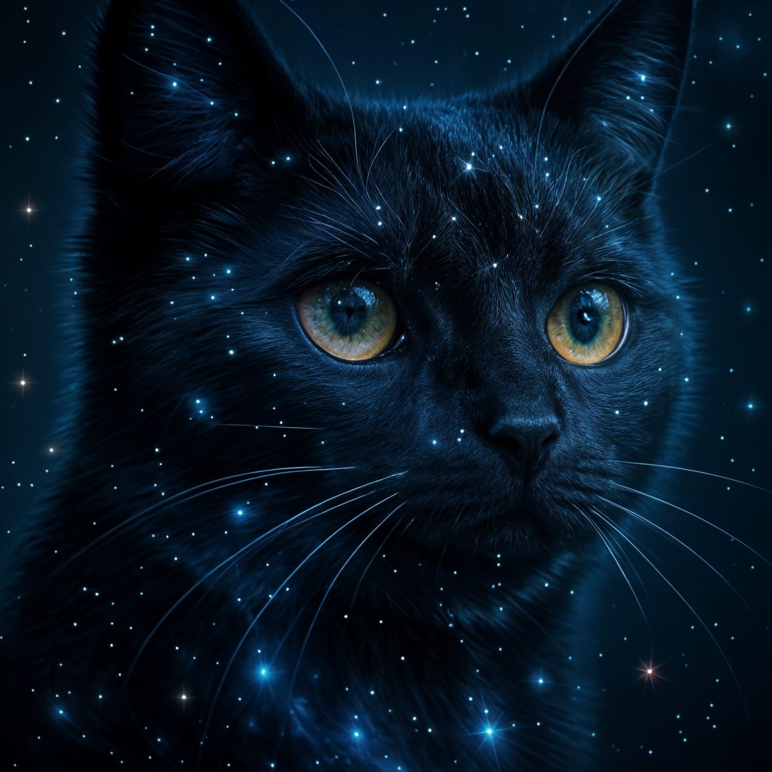 Bioluminescent Stars Inside a Cat: Hyperrealistic Portrait